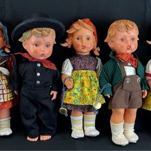 Vintage 70s Lot Of 5 Goebel Hummel Vinyl Dolls 2 Boys/3 Girls 11” Tall Germany